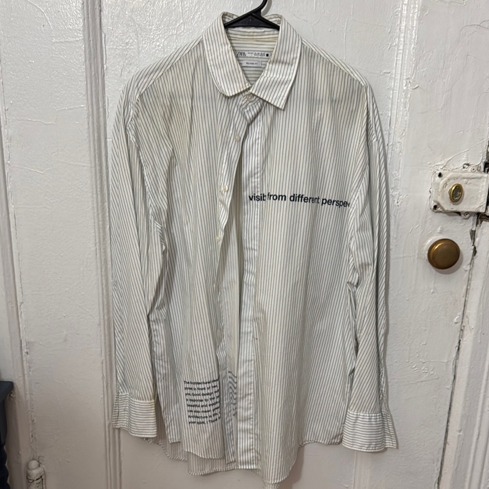 Zara Cream and Blue Striped Shirt